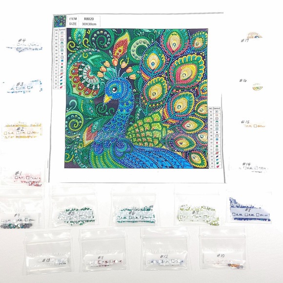 Completed Peacock Diamond Painting 30cm x 30cm Wall Art Artwork Ready to Frame - Picture 1 of 2